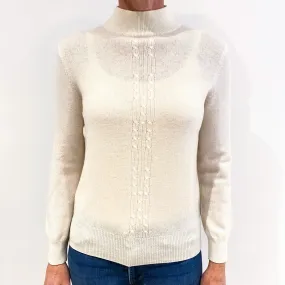 Cream Cable Detail Cashmere Polo Neck Jumper Small