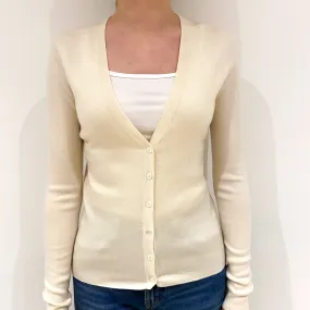 Cream Fine Knit Cashmere V Neck Cardigan Extra Small