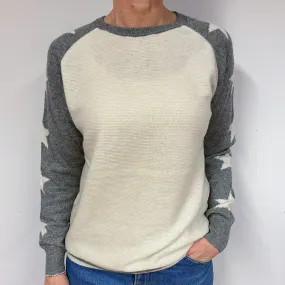 Cream Grey Slouchy Cashmere Crew Neck Jumper Medium