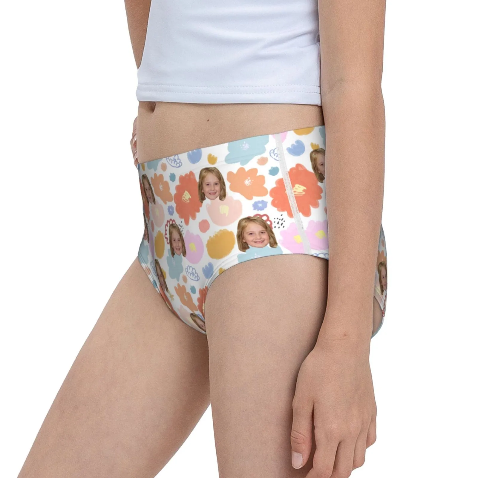 Custom Face Colorful Flower Girl's Underwear Cotton Brief Panties