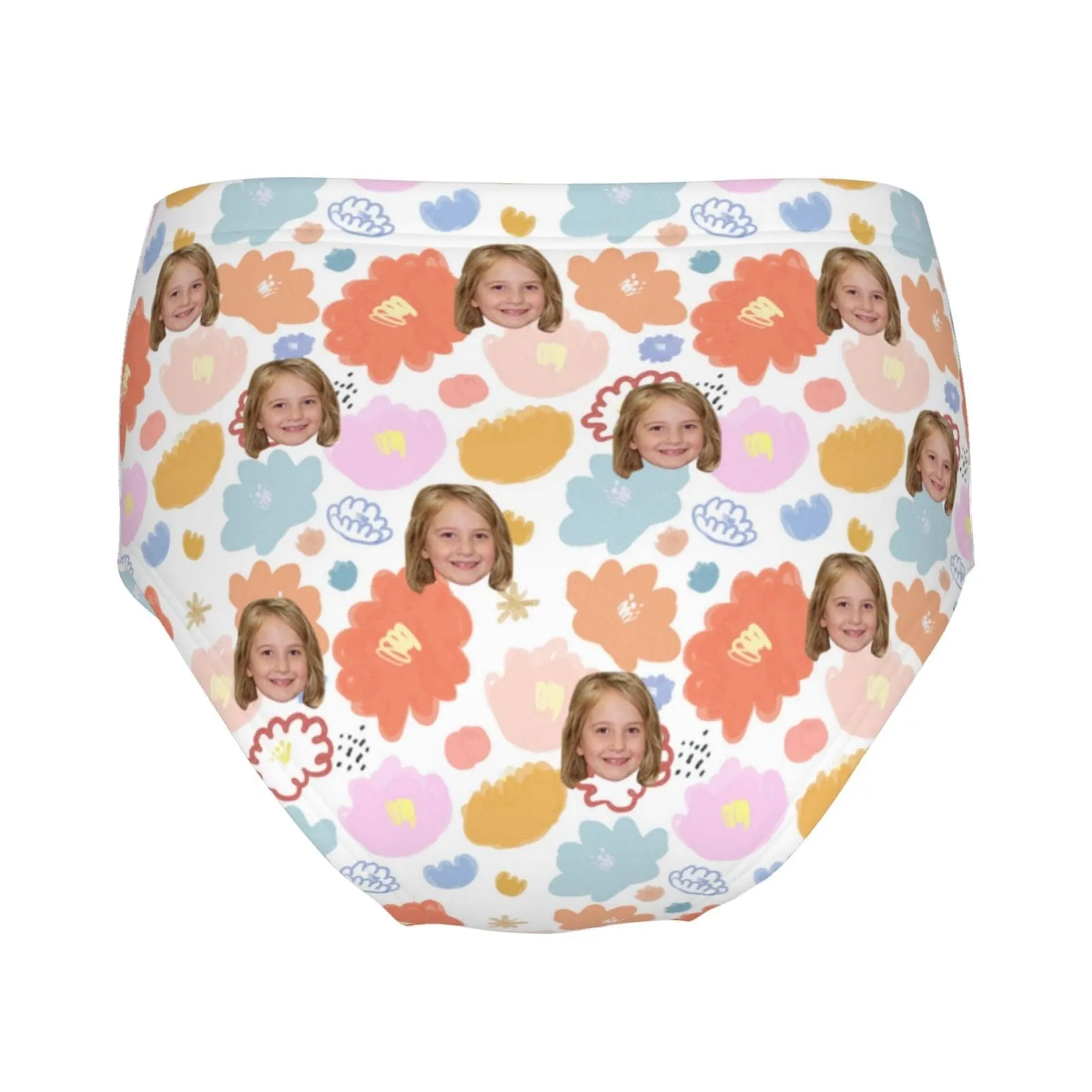 Custom Face Colorful Flower Girl's Underwear Cotton Brief Panties