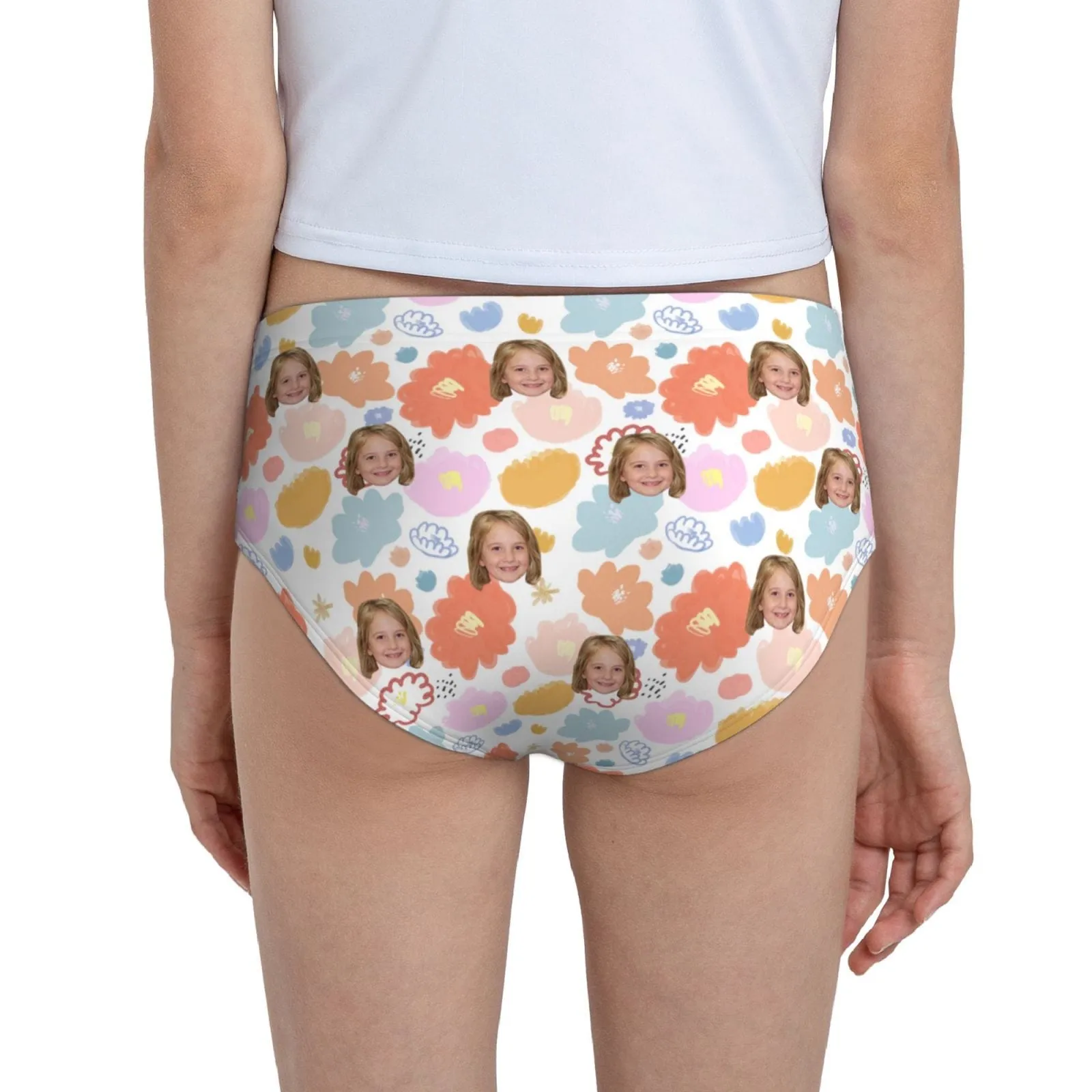 Custom Face Colorful Flower Girl's Underwear Cotton Brief Panties