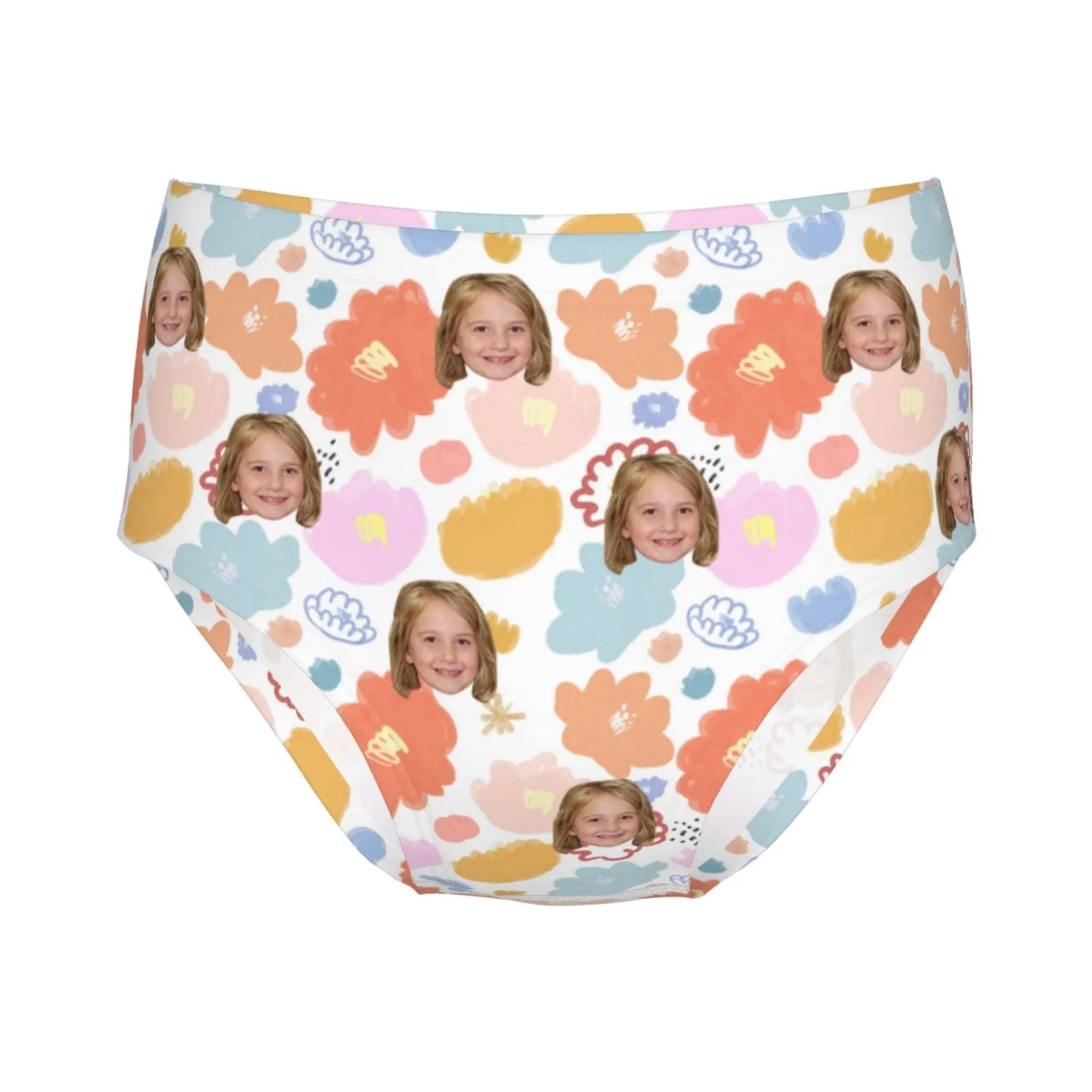 Custom Face Colorful Flower Girl's Underwear Cotton Brief Panties