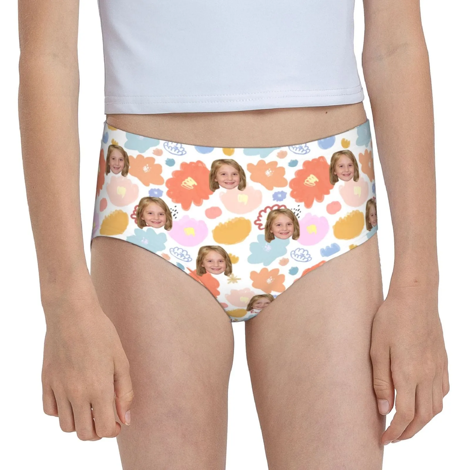 Custom Face Colorful Flower Girl's Underwear Cotton Brief Panties