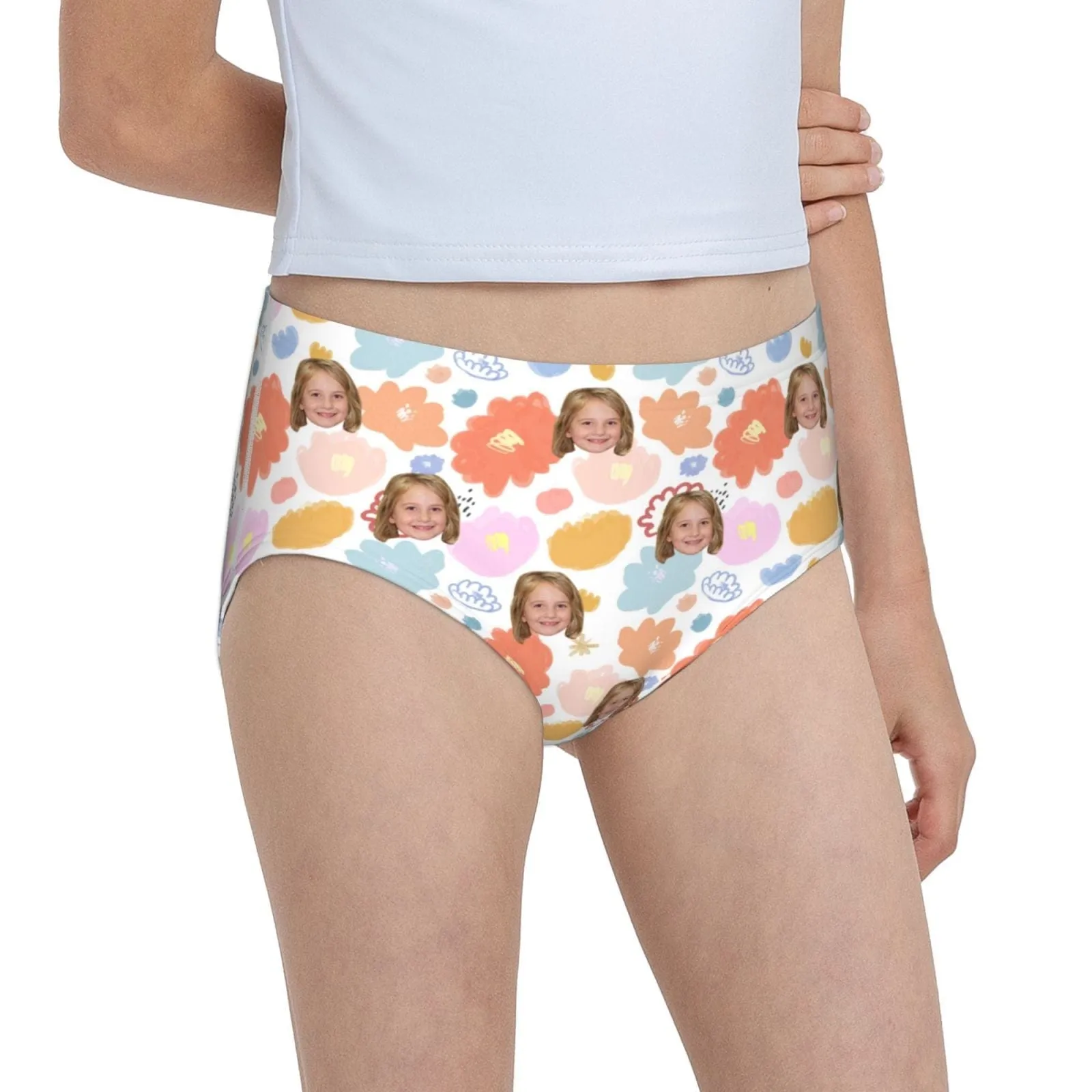 Custom Face Colorful Flower Girl's Underwear Cotton Brief Panties