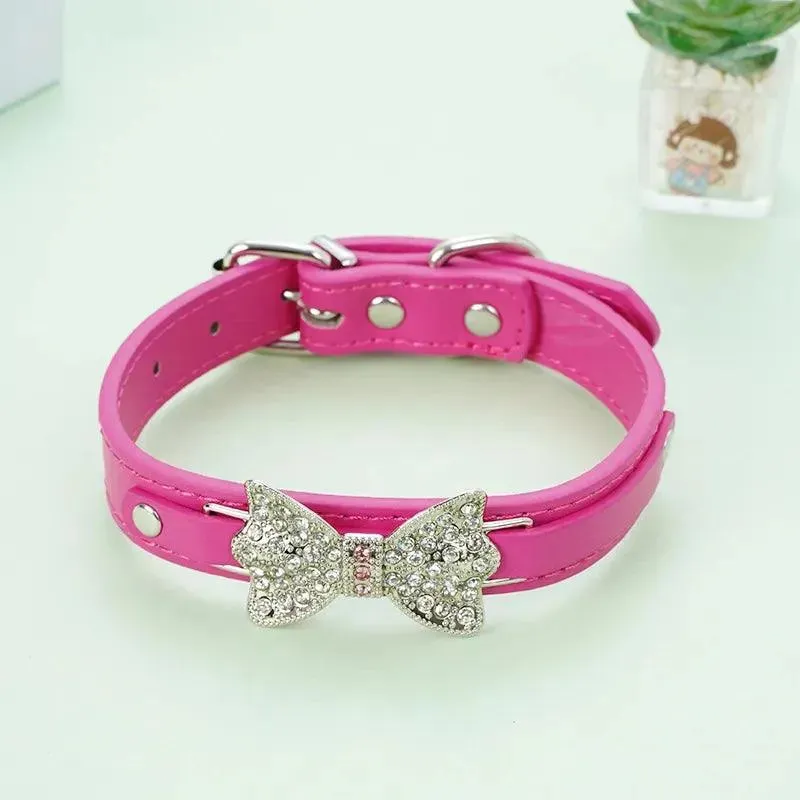 Cute Bling Rhinestone PU Leather Collar