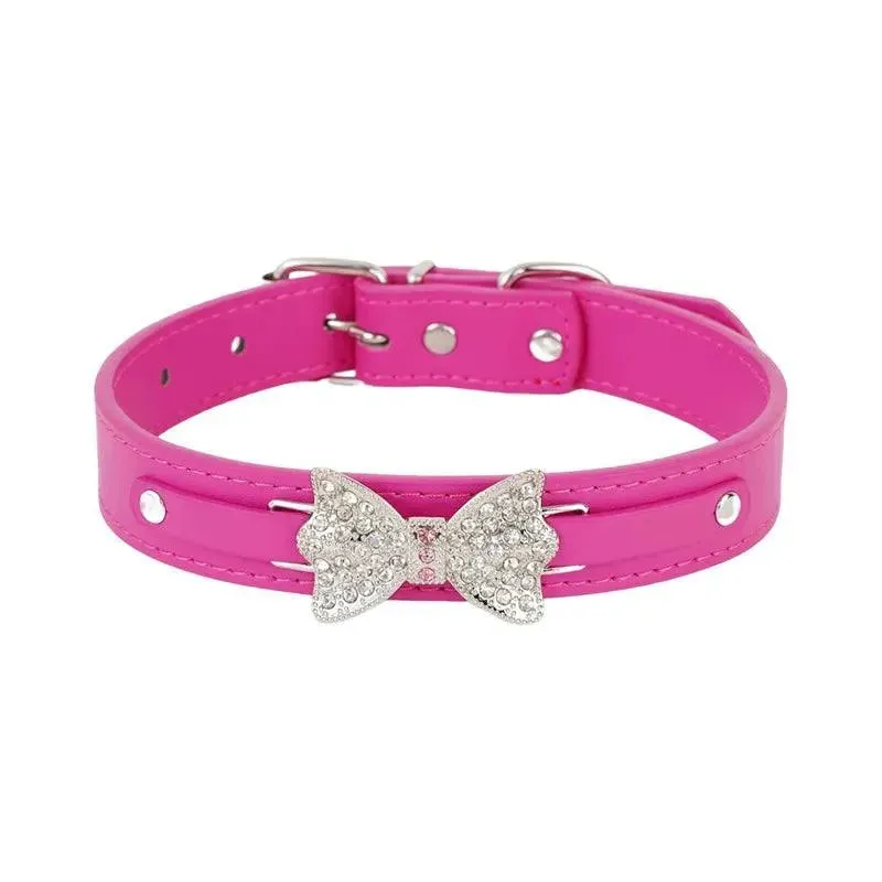 Cute Bling Rhinestone PU Leather Collar