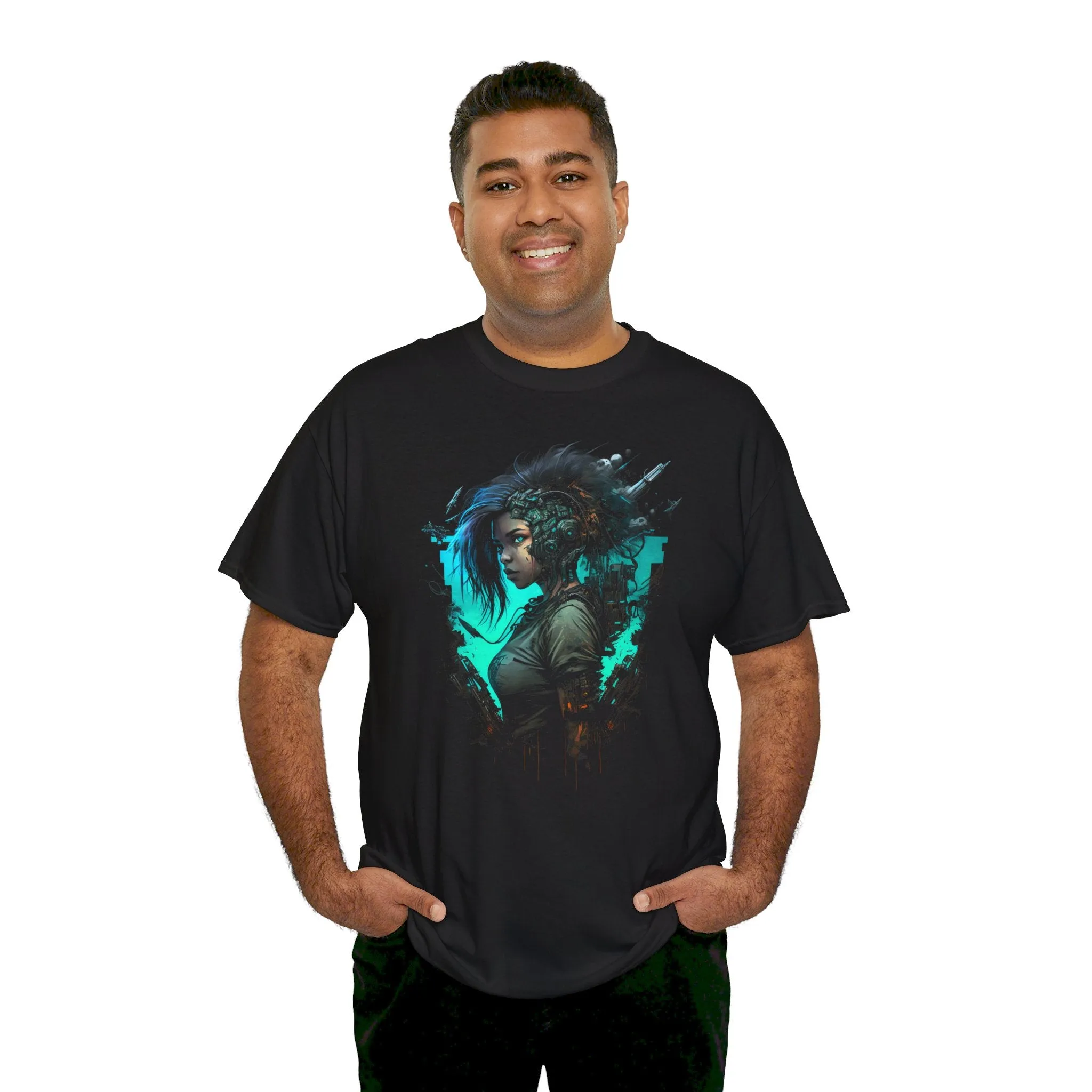 Cyberpunk T-Shirt | Cyberpunk Netrunner Girl Blue