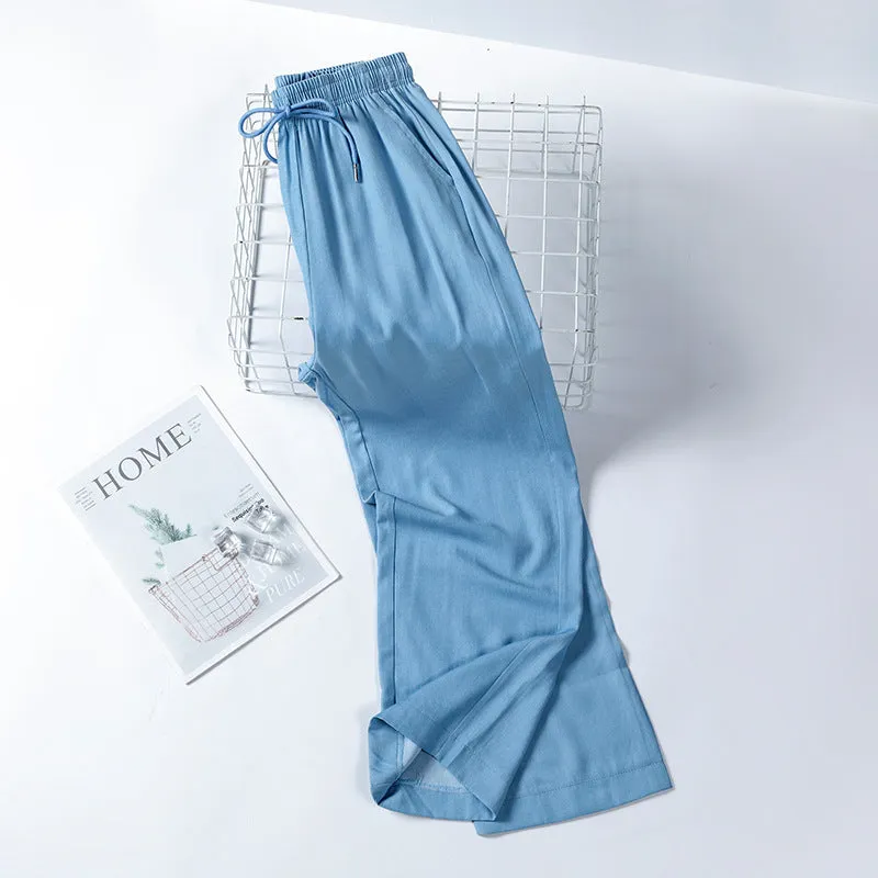 Denim Pants Summer Korean Women Plus Size Wide Leg Drape Floor Length Pants Ice Silk High Waist Pants