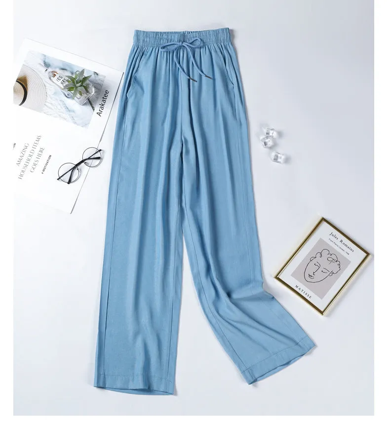 Denim Pants Summer Korean Women Plus Size Wide Leg Drape Floor Length Pants Ice Silk High Waist Pants