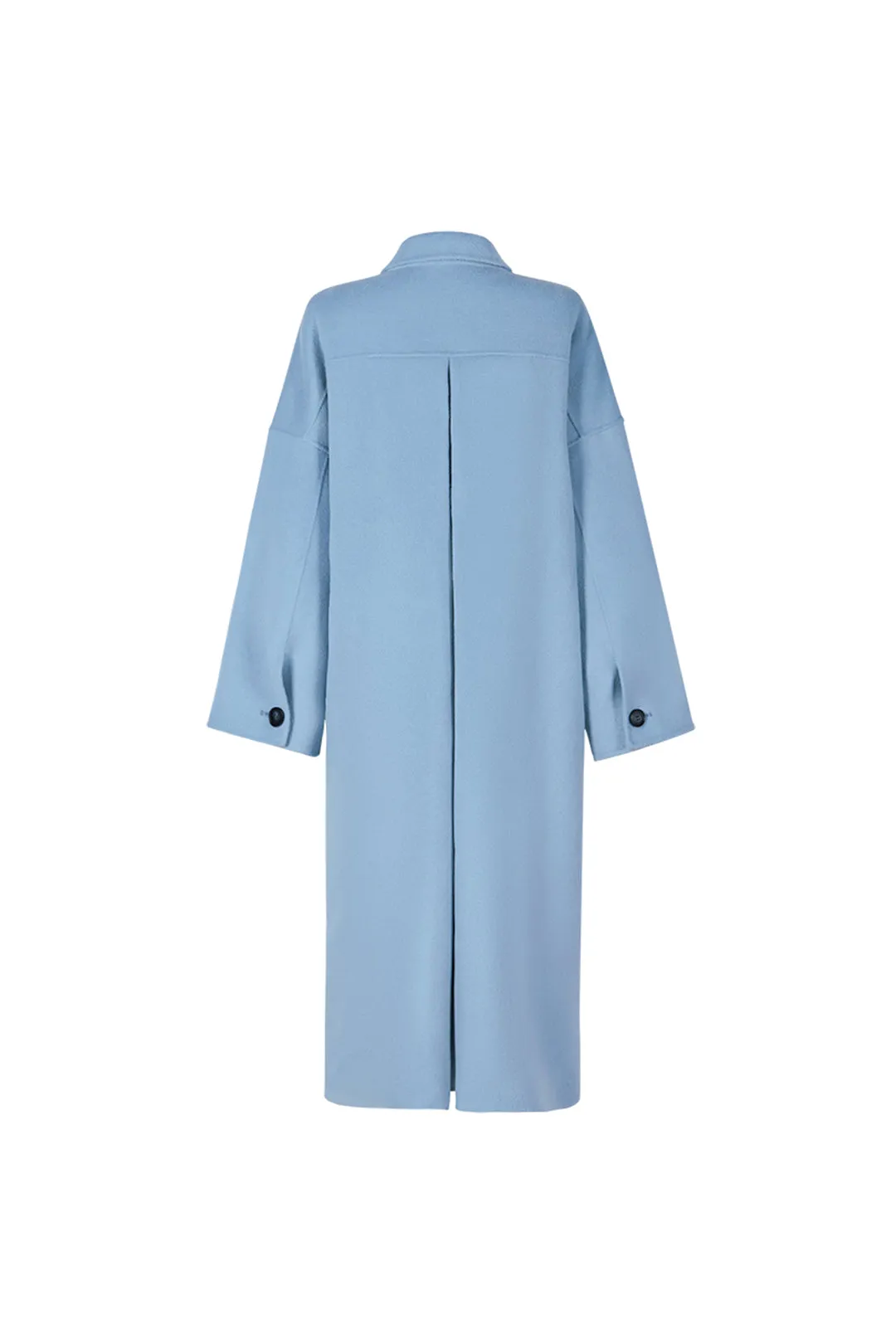 Double-faced nylon coat | Haze blue wool coat | Party wool coat