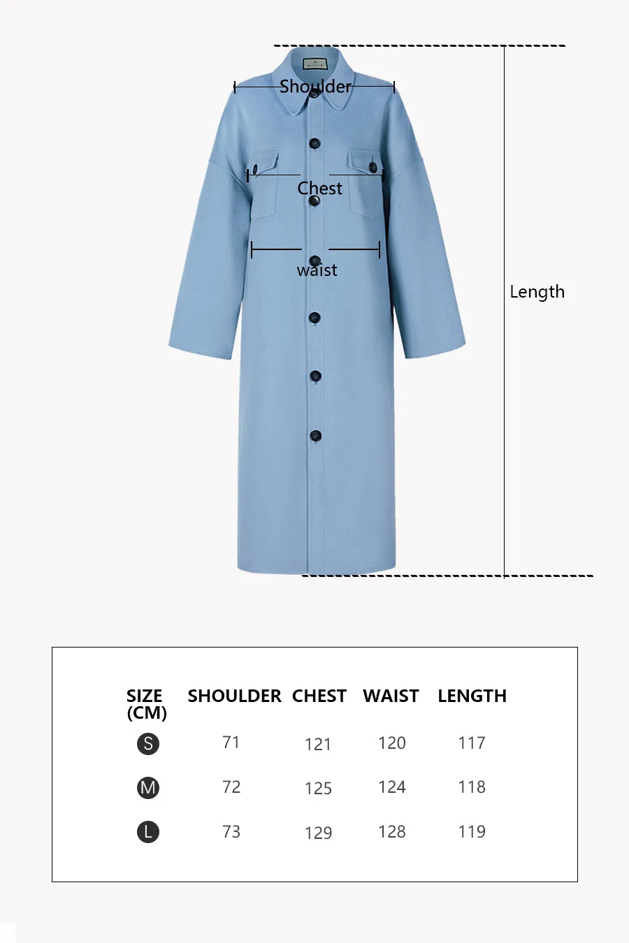 Double-faced nylon coat | Haze blue wool coat | Party wool coat