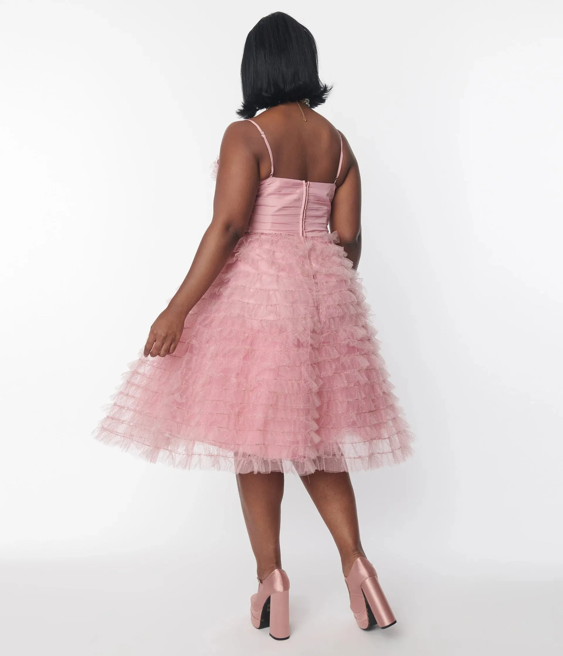 Dusty Rose Glitter Tulle Cupcake Swing Dress by Unique Vintage