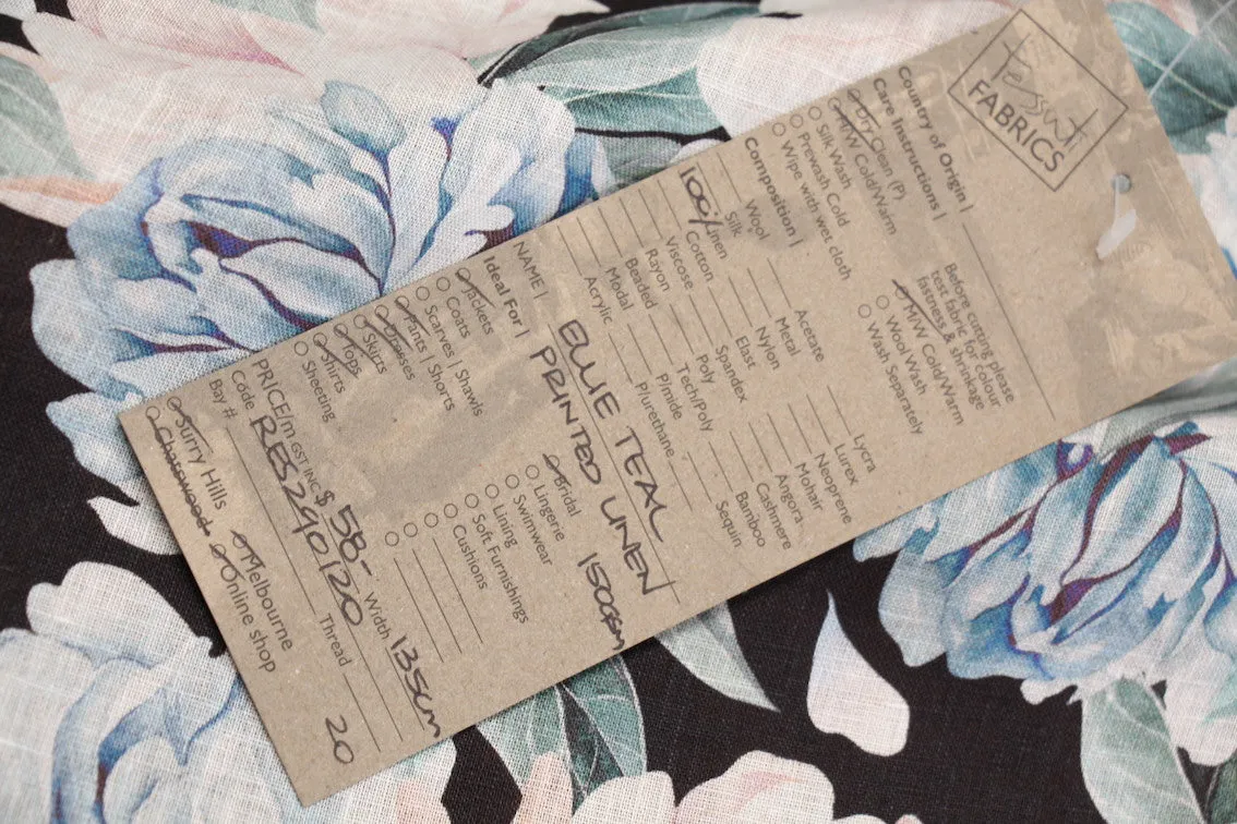 Ellie's Garden Teal Printed Linen