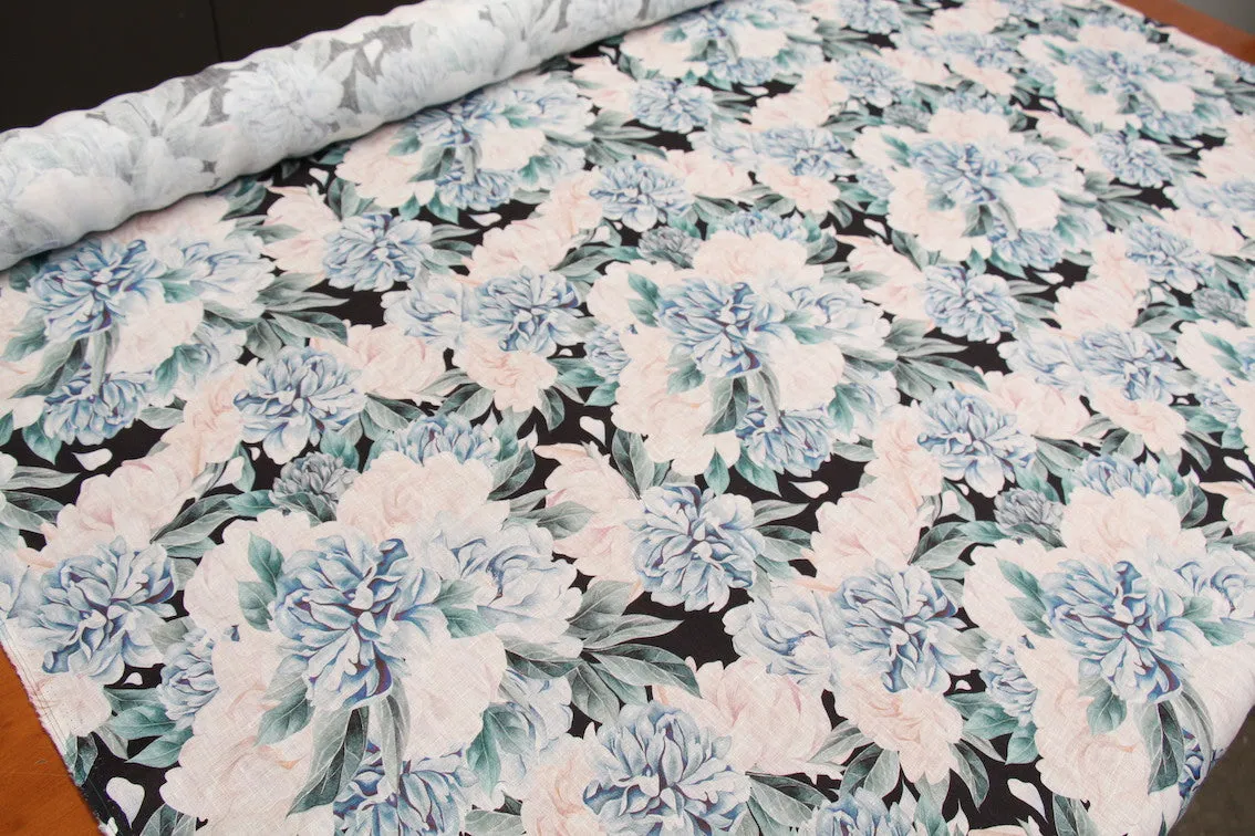 Ellie's Garden Teal Printed Linen