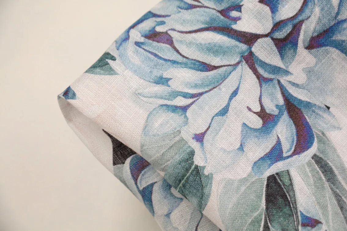 Ellie's Garden Teal Printed Linen