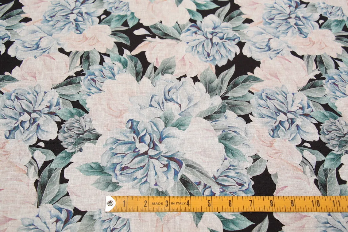 Ellie's Garden Teal Printed Linen