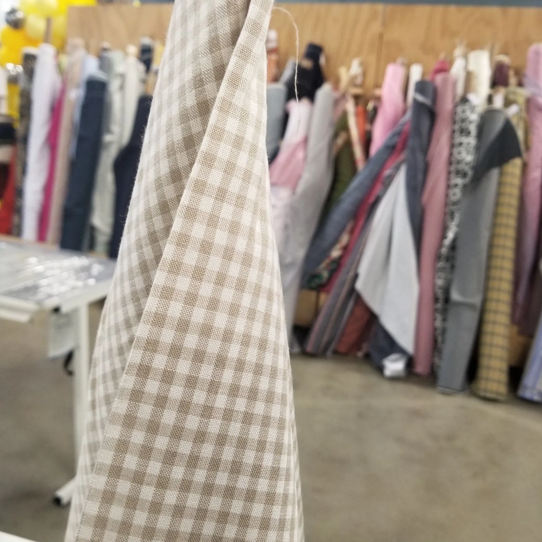 End of Bolt: 2 yards of Italian Cotton Linen Gingham Checks Taupe and Ivory Woven-155GSM- remnant