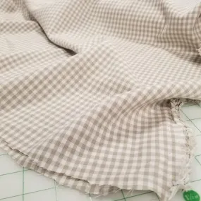 End of Bolt: 2 yards of Italian Cotton Linen Gingham Checks Taupe and Ivory Woven-155GSM- remnant