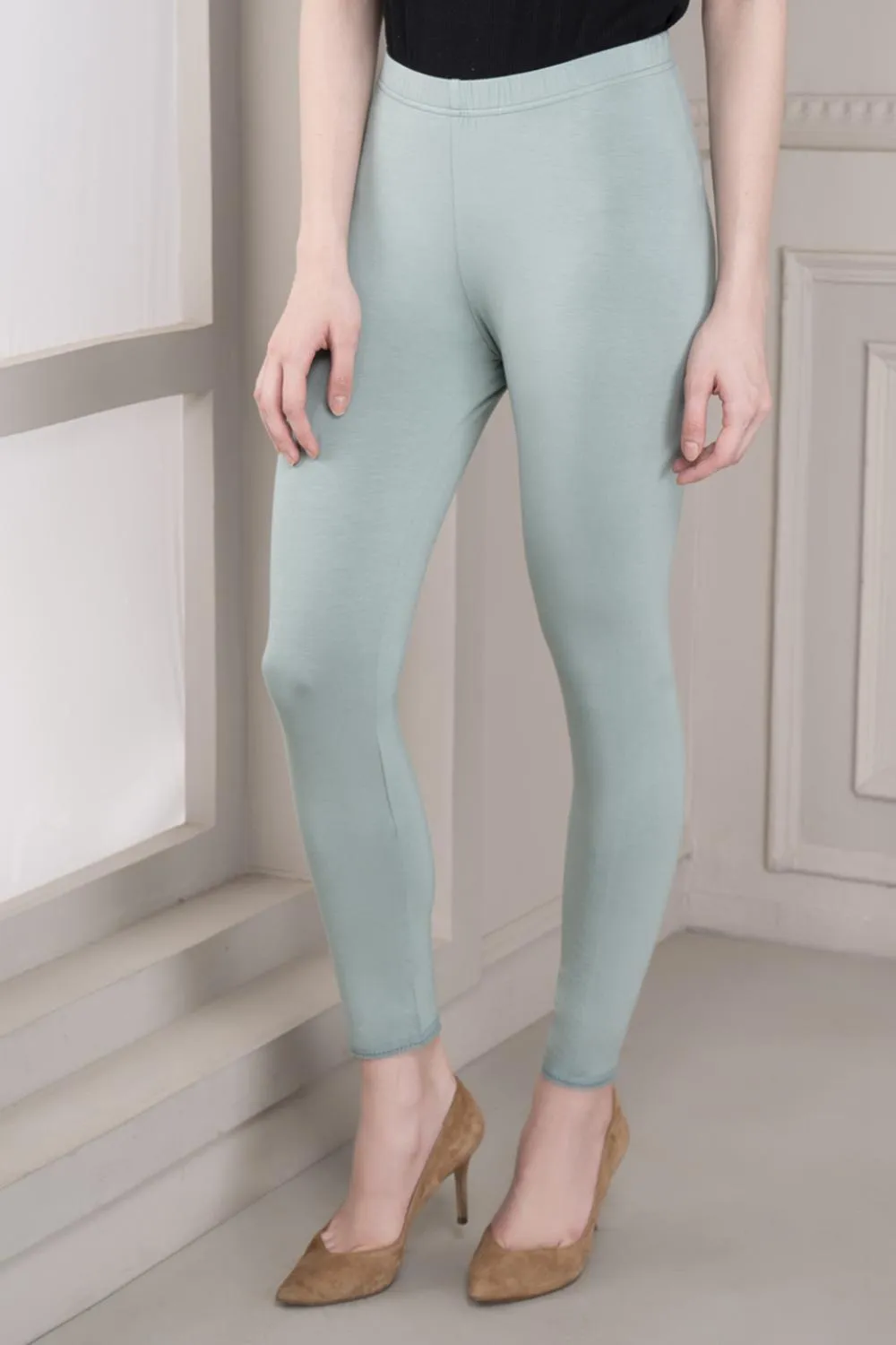 Farah Sky Blue Viscose Lycra Leggings for Women