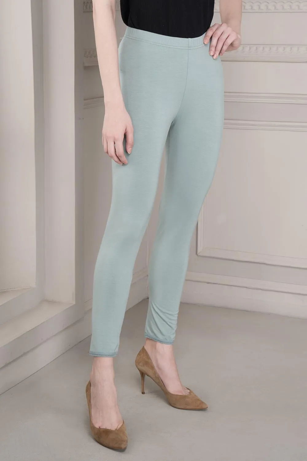 Farah Sky Blue Viscose Lycra Leggings for Women