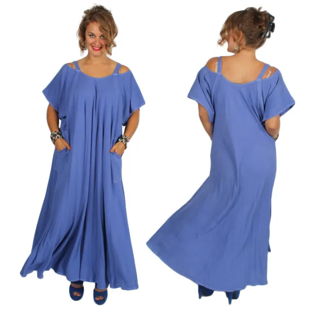 Farfala Cold Shoulder Dress Moroccan Cotton Sml-7X Custom Dye