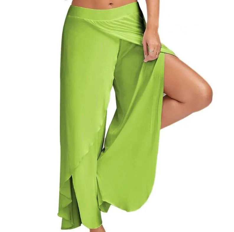 FashionSierra - Women's wide leg side split wrap flowy yoga pants