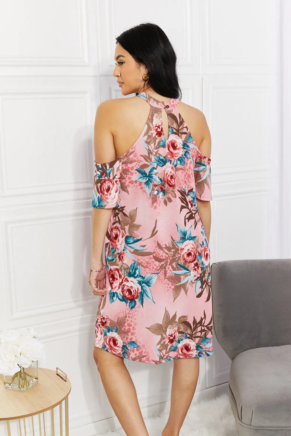 Fresh-Cut Flowers Cold-Shoulder Dress in Dusty Pink