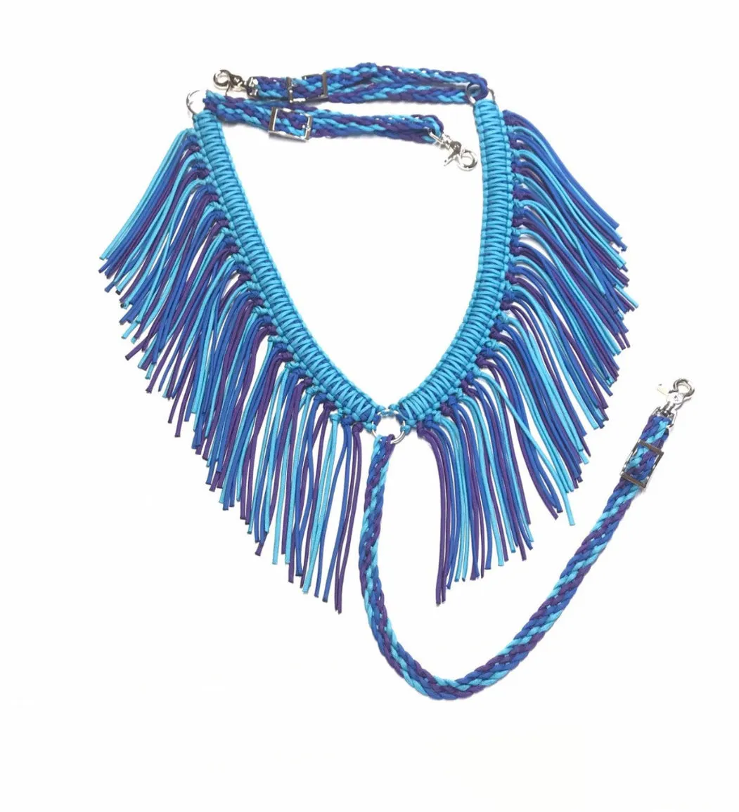 fringe breast collar purple, royal, and turquoise