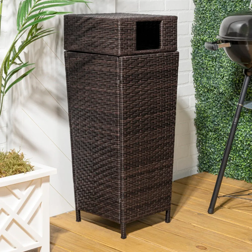 Frostbloom Modern 24.13-Gallon All-Weather Wicker/Metal Lidded Hideaway Outdoor Trash Can