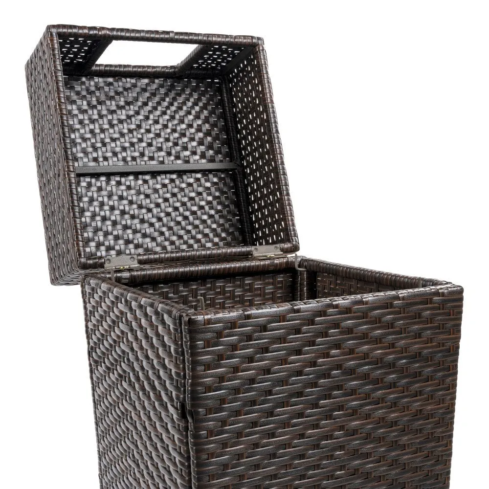 Frostbloom Modern 24.13-Gallon All-Weather Wicker/Metal Lidded Hideaway Outdoor Trash Can