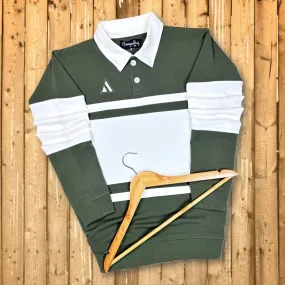 Full Sleeve Collar T-Shirt Forest Green & White 2-Stripes