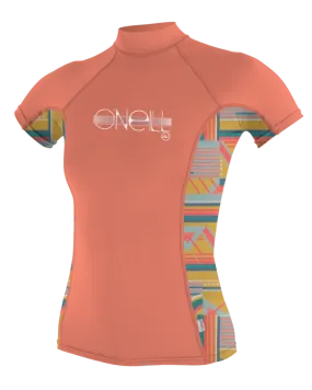 Girls Premium Skins Turtleneck Rash Vest  in Burnt Coral & Arta Geo