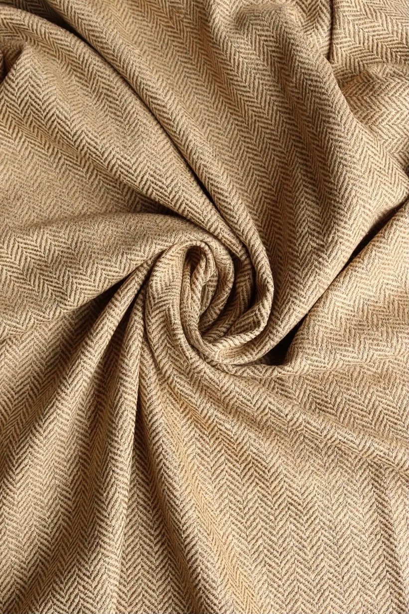 Golden Beige Herringbone Wool Coating