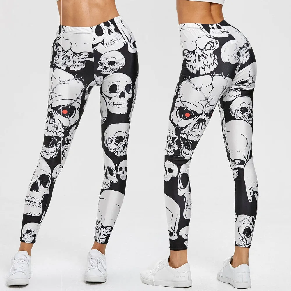 Gothic Style High Waist Fitness Dense Skulls Print Leggings Women Workout Legging Fashion Jeggings Women Pants