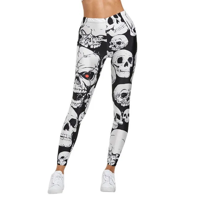 Gothic Style High Waist Fitness Dense Skulls Print Leggings Women Workout Legging Fashion Jeggings Women Pants