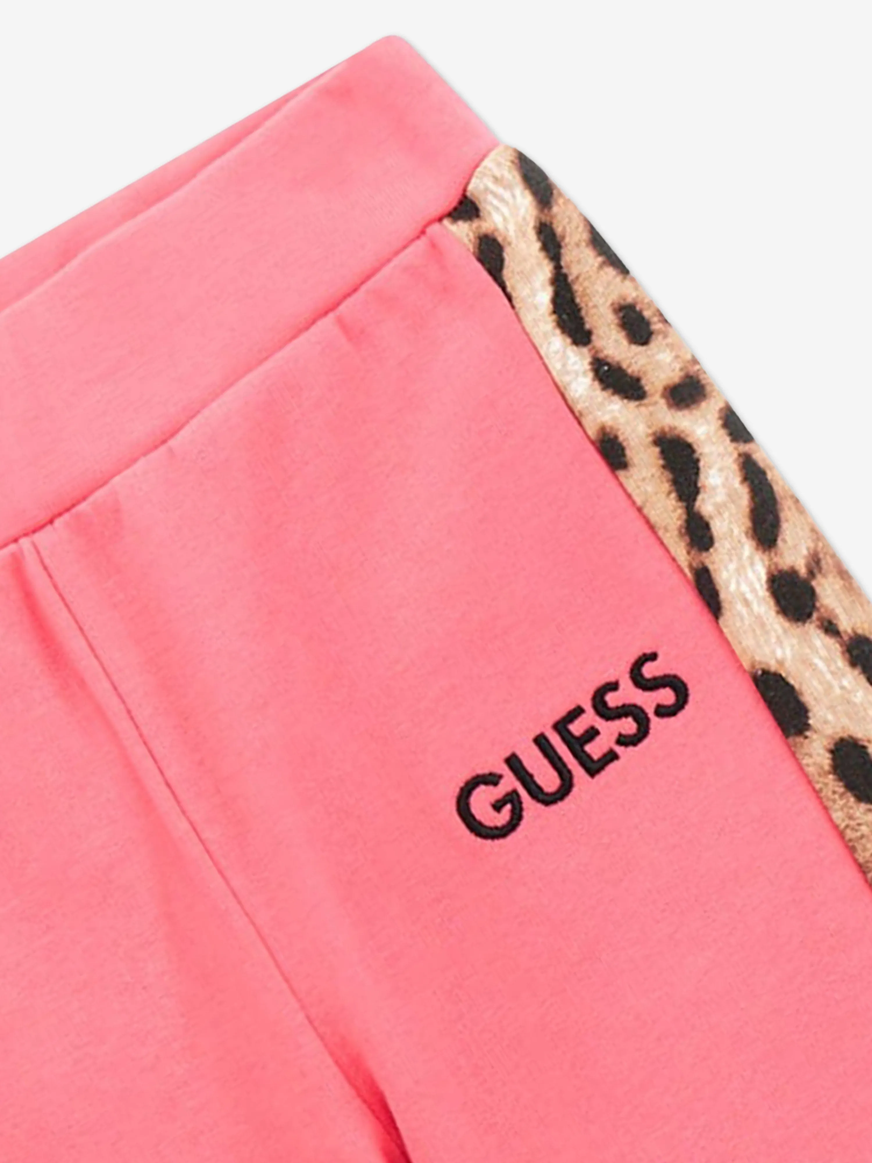 Guess Girls Leopard Trim Joggers in Pink