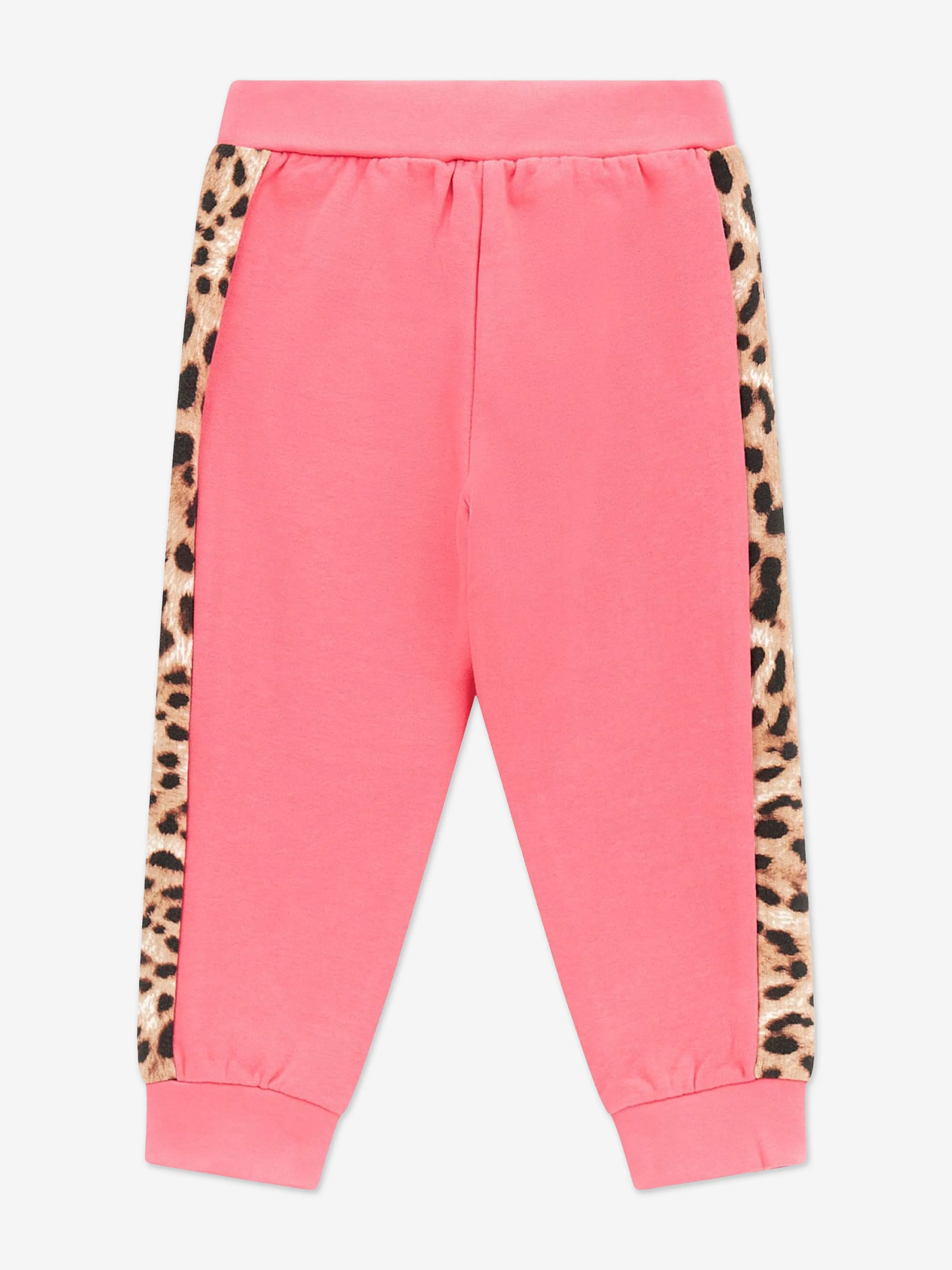 Guess Girls Leopard Trim Joggers in Pink