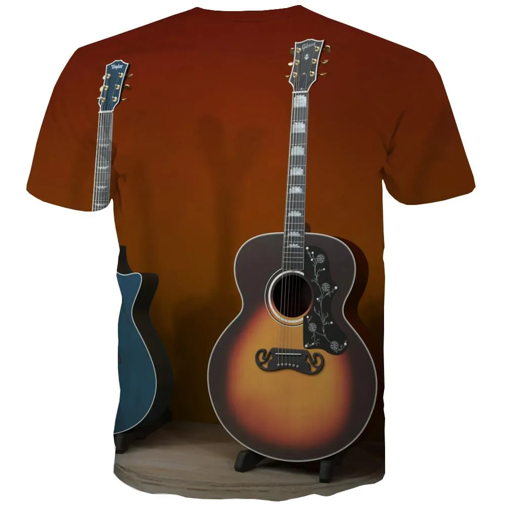 Guitar T shirts Men Music Tshirts Casual Wooden Tshirt Printed Metal T-shirts Graphic