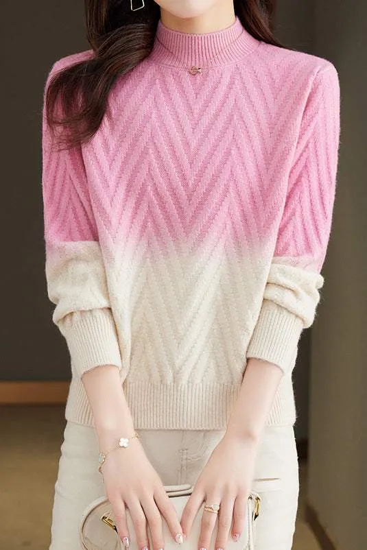 Half-high collar knitted base layer shirt with hidden pattern