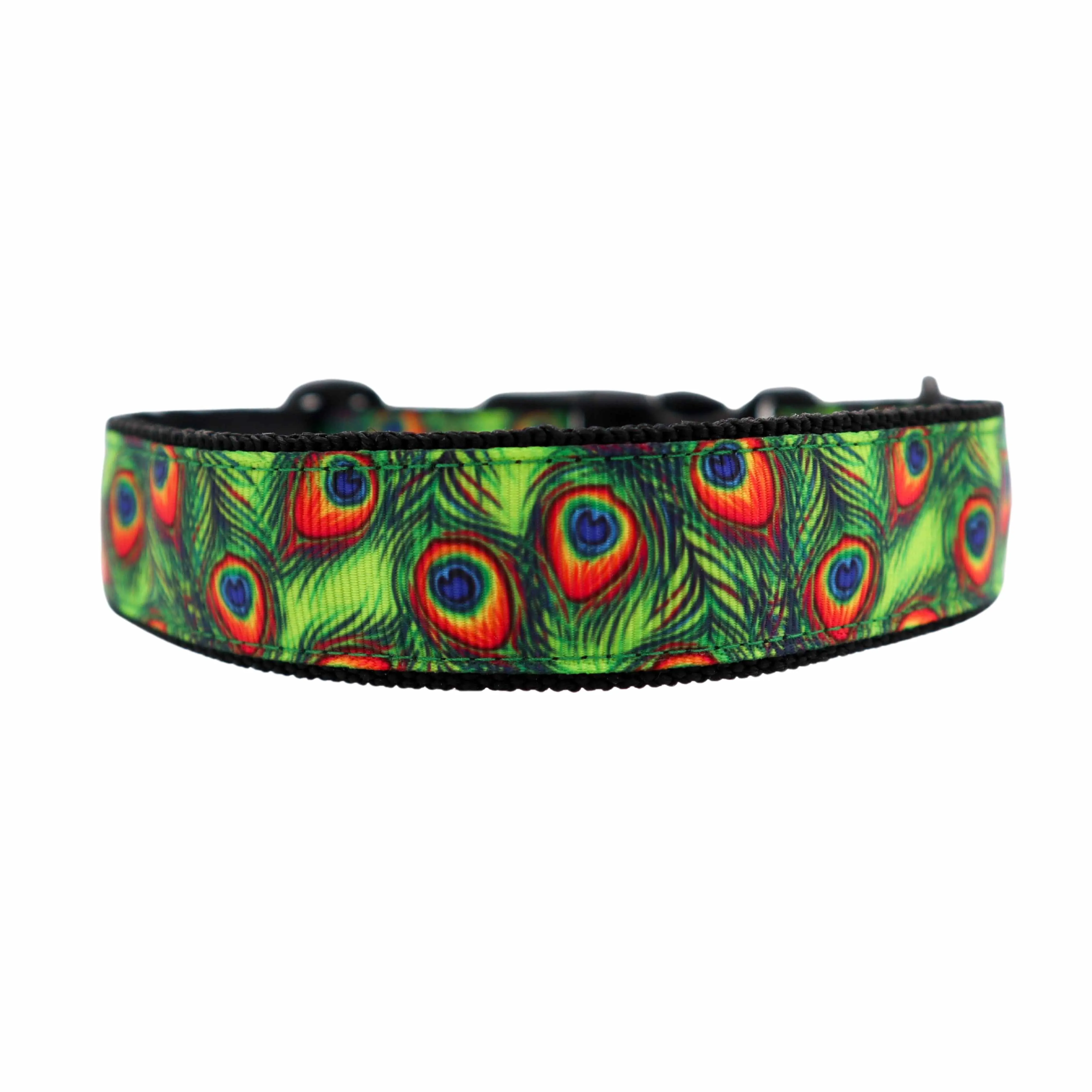 Handmade Dog Collar | Green Feathers | Width: 15-20-25 mm