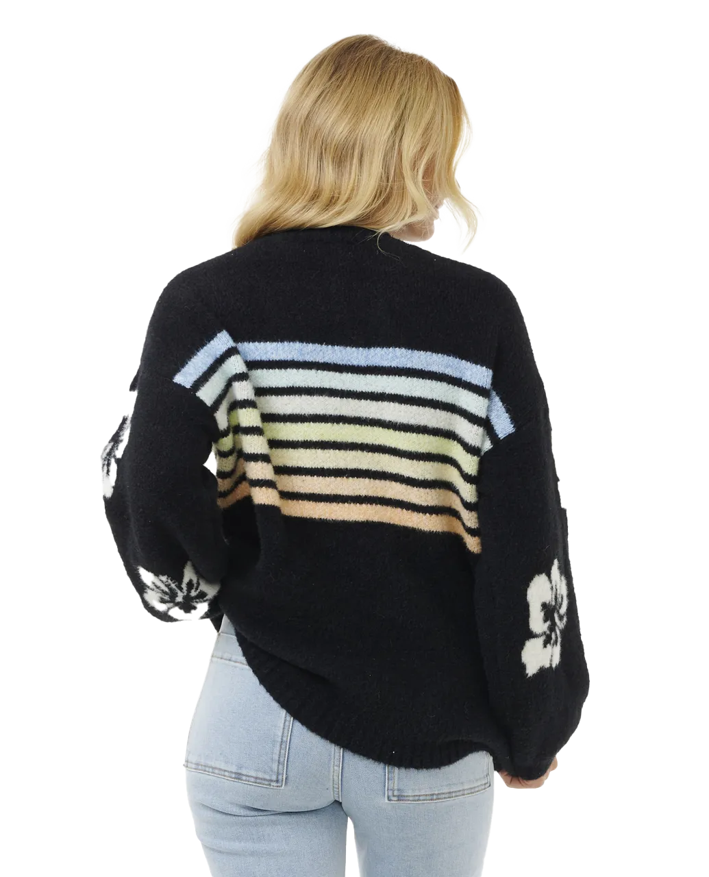 High Tide Hibiscus Stripe Jumper in Black