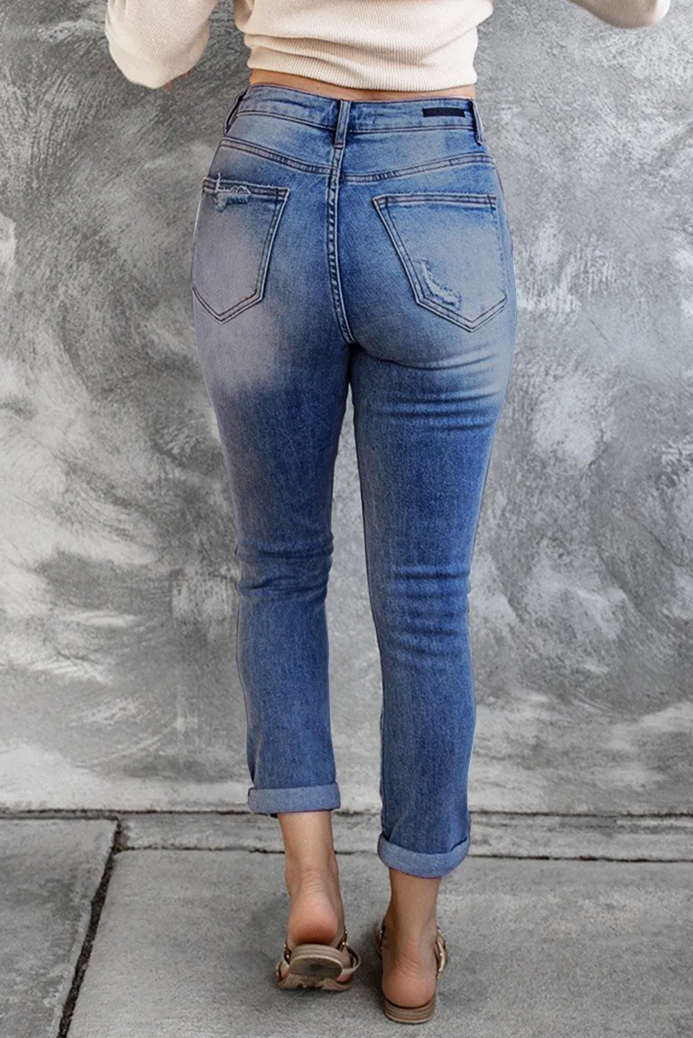 High Waist Distressed Skinny Jeans