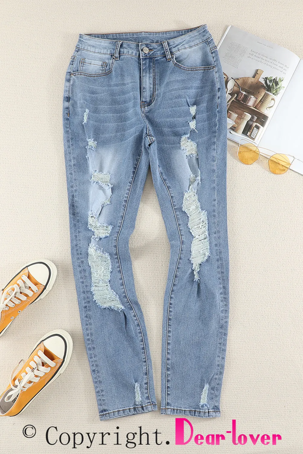 High Waist Distressed Skinny Jeans