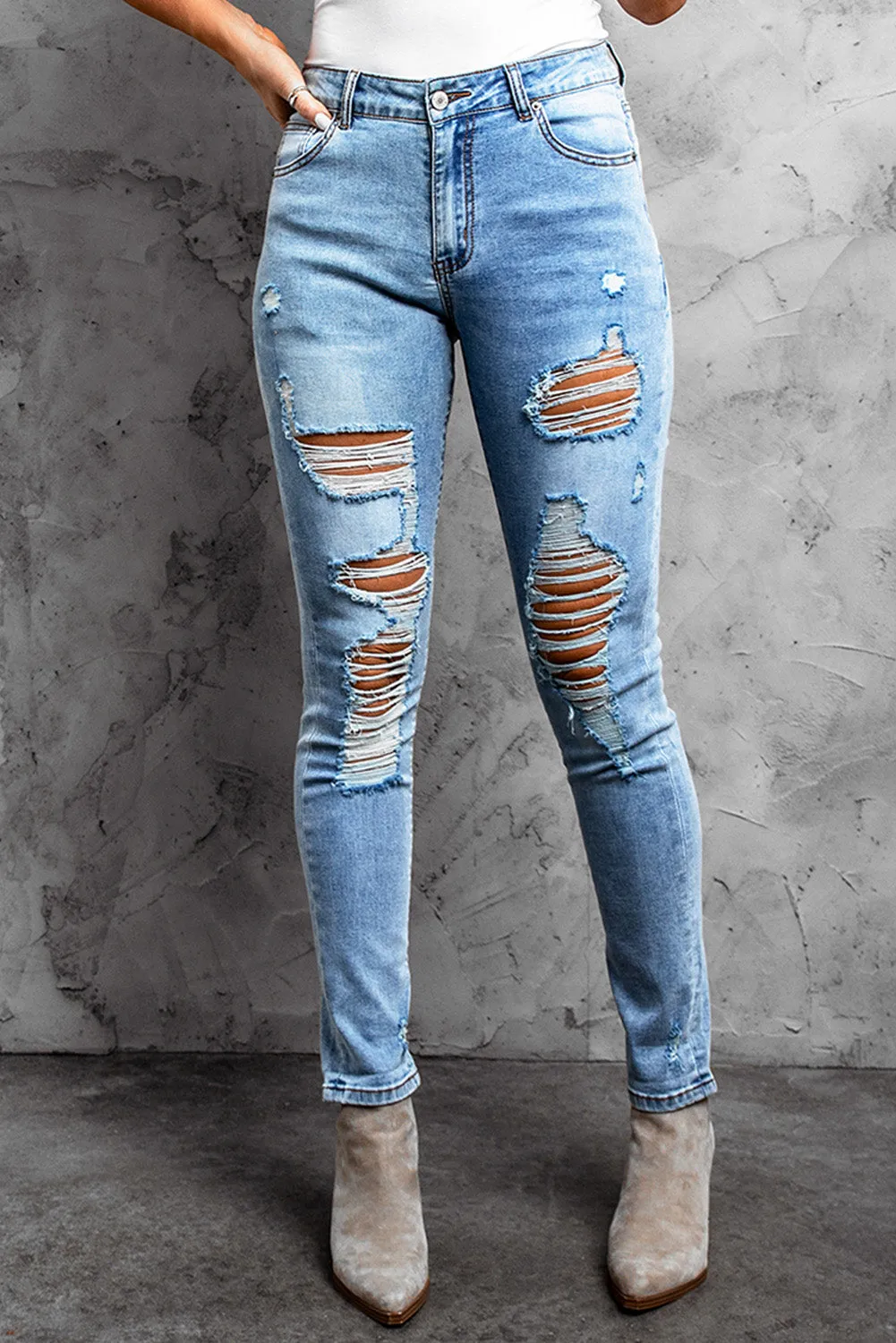 High Waist Distressed Skinny Jeans