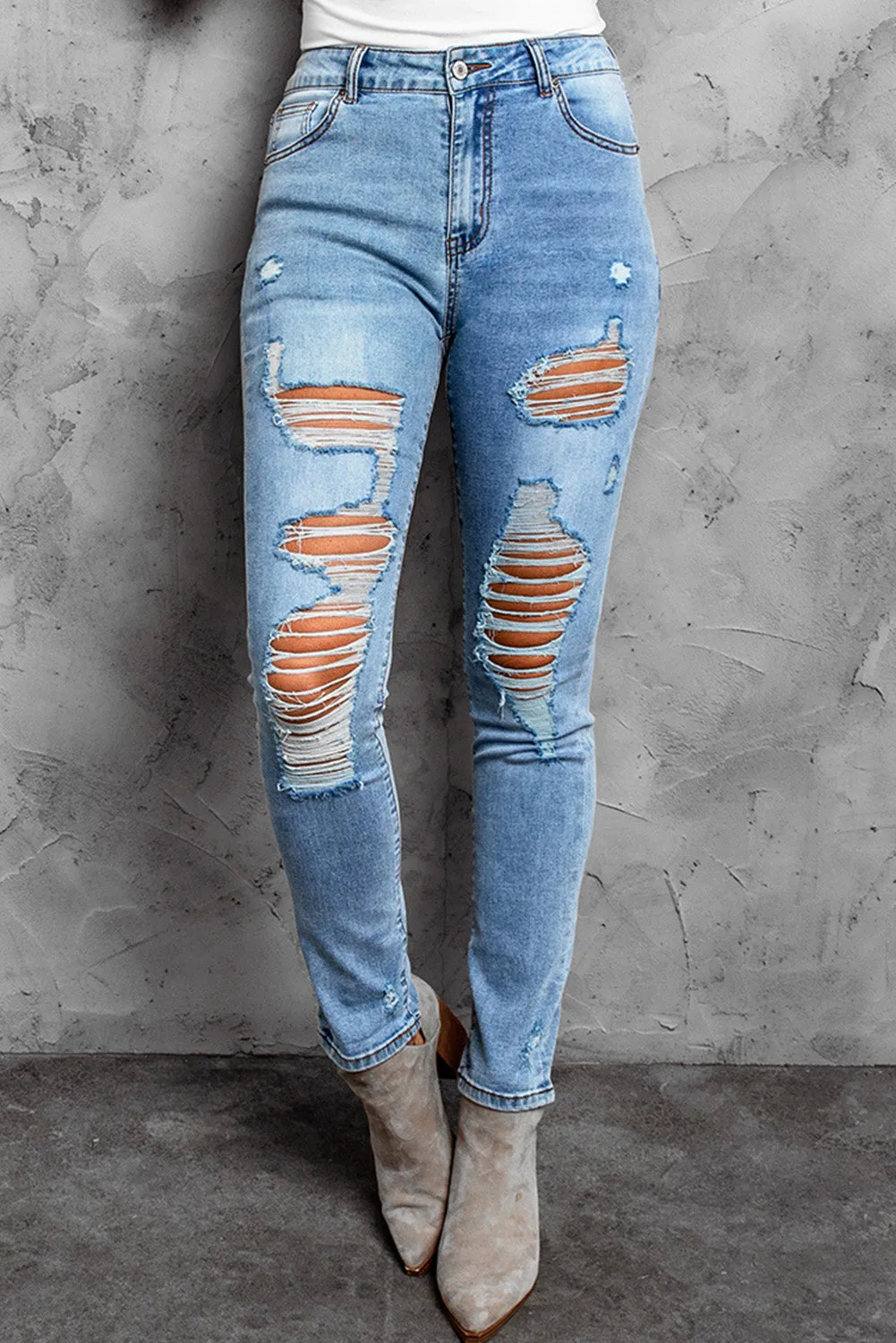 High Waist Distressed Skinny Jeans