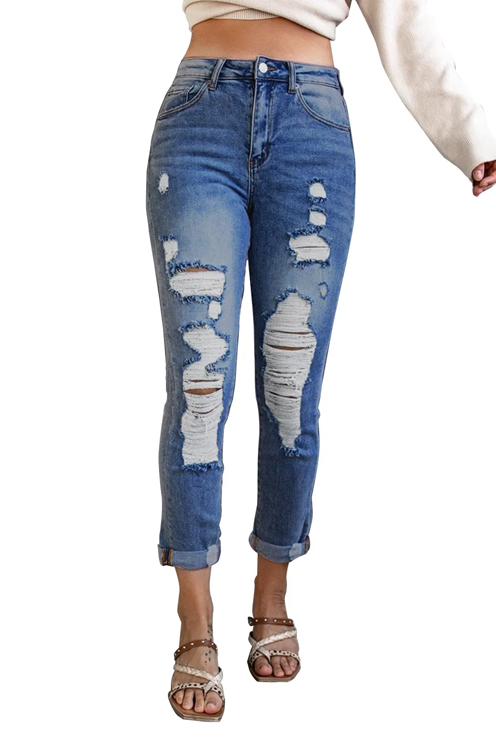 High Waist Distressed Skinny Jeans