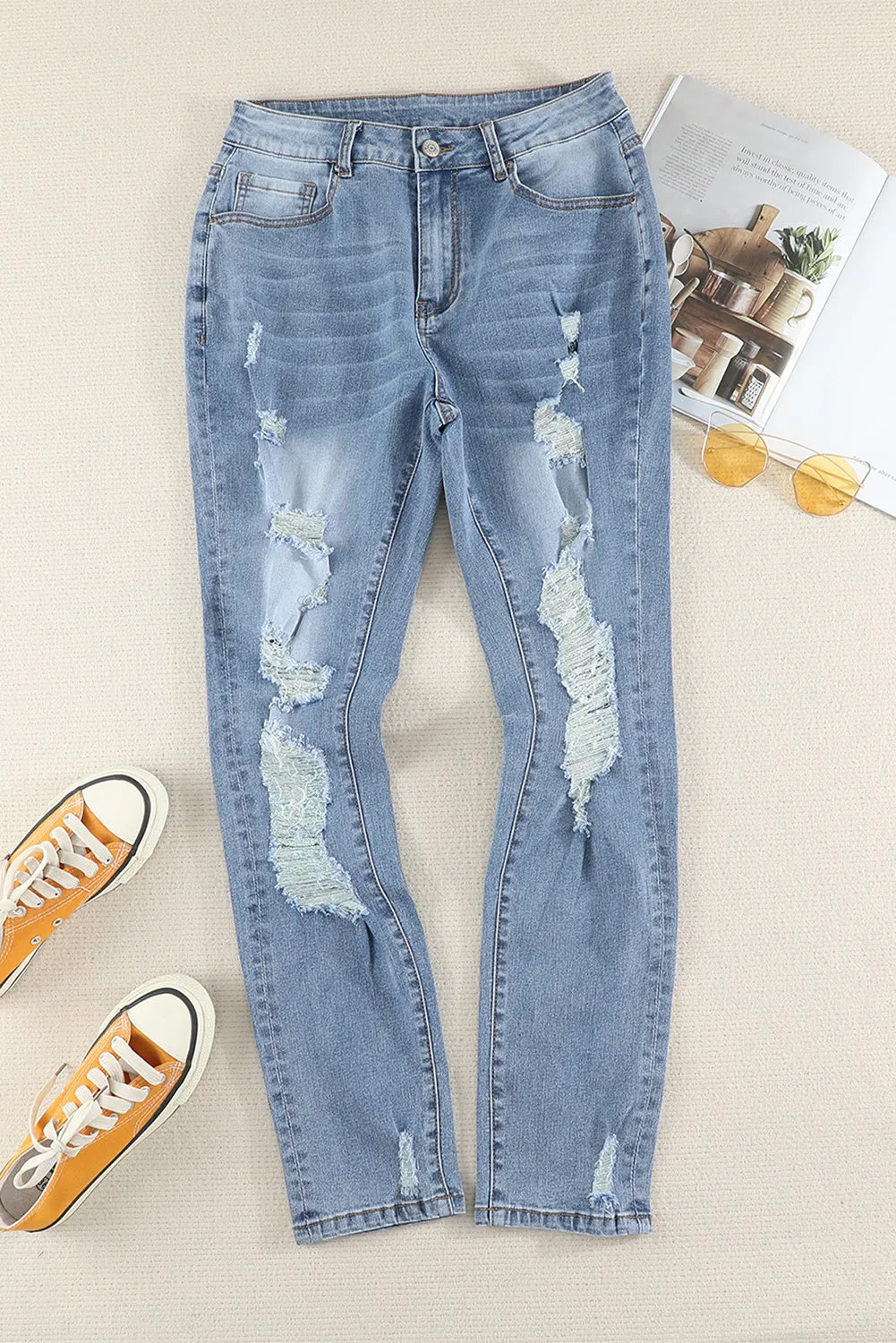 High Waist Distressed Skinny Jeans