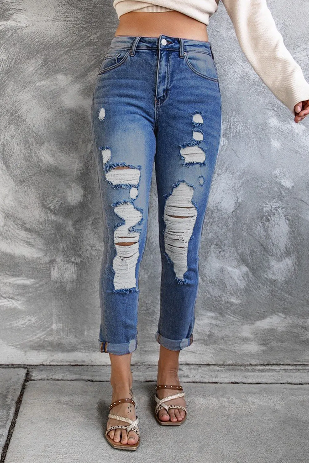 High Waist Distressed Skinny Jeans