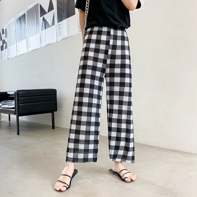 High Waist Drape Loose Slim Look Straight Knitted Summer Casual Pants Ice Silk Wide Leg Women Pants